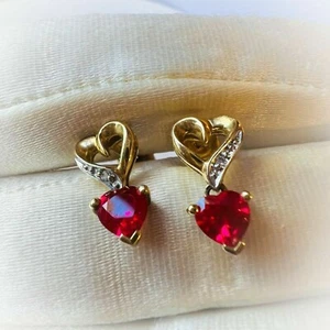 4 CT Simulated Ruby & Cubic Zirconia Stud Earrings 14K Yellow Gold Plated - Picture 1 of 5