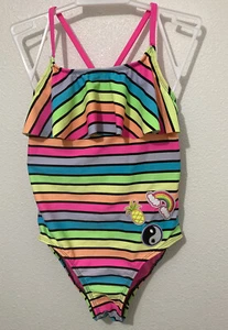 Arizona Neon Colors striped one piece swim suit size girls Size Small 7/8 - Picture 1 of 2