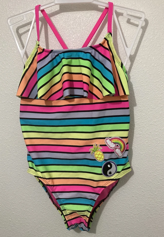 Traje de baño Arizona colores neón rayas de una pieza talla niña talla pequeña 7/8 Foto 1 de 2