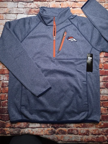 Womens Size XL Denver Broncos Grey Long Sleeve 1/4 Zip Logo Pullover Sweater Cover