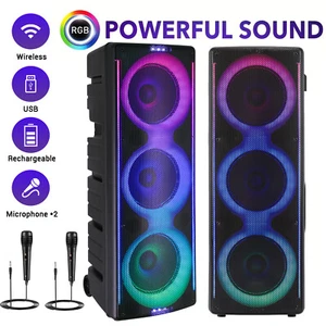 Triple 10" Bluetooth Altavoz Sistema PA Subwoofer Portátil Karaoke DJ LED AUX MIC - Imagen 1 de 8