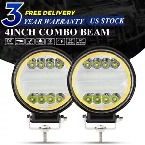 Pair 4Inch Round LED Work Lights Offroad Driving Pods SUV Truck ATV DRL Fog Lamp - Bild 1 von 21
