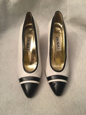ESCADA Vintage 90s Shoes 6 Black & White Leather Heels Pumps GUC - Image 1 of 4