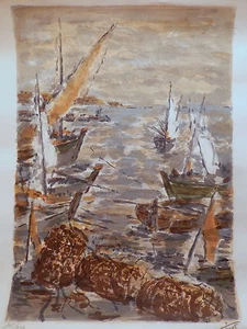 Lithographie française tableau peinture marine bateau mer océan bretagne France - Picture 1 of 10