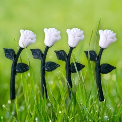 4x Vintage 1⅞" Long-Stemmed White Rose Button Shank Buttons Love Novelty Romance - Image 1 of 4