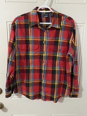 Liz Wear Small Vintage Red Plaid Long Sleeve Button Up Q9 - Image 1 of 4