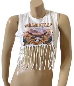 Nashville Music Festival LOVE PEACE & LAZY DAYS Size XS Fringed Crop Top Shirt - Picture 1 of 8