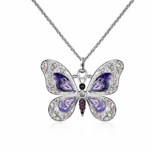 925 Silver Butterfly Necklace Pendant Cubic Zirconia Women Luxury Jewelry Gifts