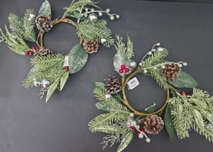 Set of 2 Bath & Body Works 3-Wick Candle Ring Christmas Wreath with Ornaments - Picture 1 of 7