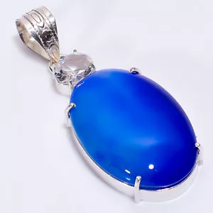 Chalcedony Crystal Fashion Jewelry 925 Sterling Silver Pendant 2.1" ARP-2127 - Picture 1 of 3