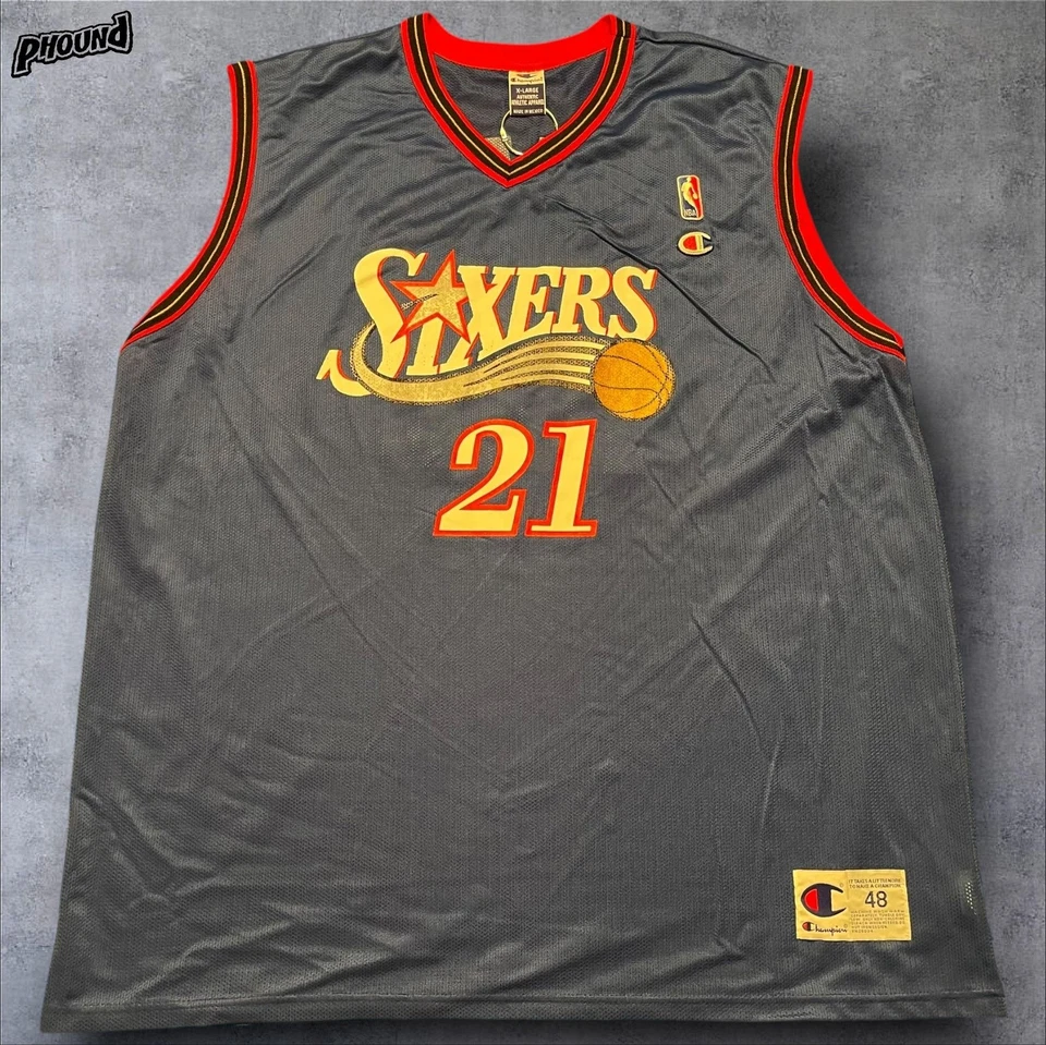 Philadelphia 76ers Jersey Mens XL Gray NBA Basketball Larry Hughes 21 Champion - Image 1 of 4