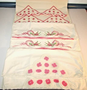 Lot 6 VTG Mid Century Cotton Pillow Cases PINK Crochet Embroidery 3-Pairs - Bild 1 von 23
