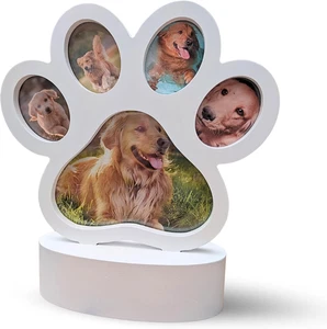 5 Opening Paw Print Shaped Frame with Curved Base | White | 7 x 2.4 x 1 inch ... - Picture 1 of 12