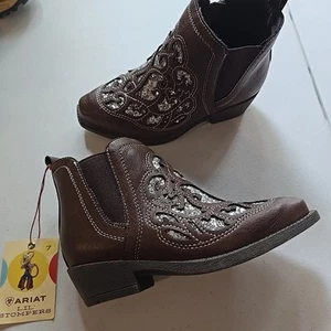 Ariat Lil Stompers Girls Dixon Amy Silver Glitter Inlay Tan Booties Size 7 - Picture 1 of 5