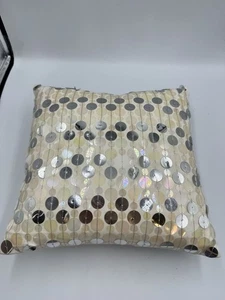 White Sequin Decorative Pillow With Buttons 10 X 10 NEW No Tags - Picture 1 of 7
