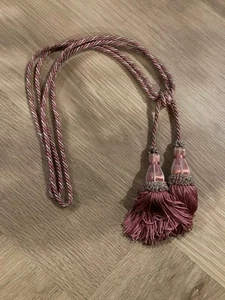 Vintage French Pink Curtain Tie-Back Pair Twisted Rope 5'' Tassel - Picture 1 of 7