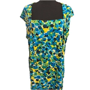 Kasper Top 1X Womens Colorful Blouse Blue Green Yellow Artsy Office Casual Slink - Picture 1 of 8