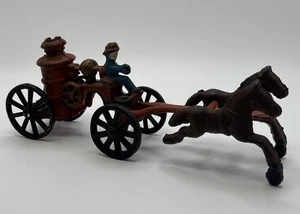 Vintage Cast Iron Horse Drawn Steam Pumper Fire Wagon Truck Antique Toy - Picture 1 of 11