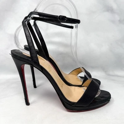 Christian Louboutin Loubi Queen 120 Leather Platform Stiletto Sandal Heels Black - Image 1 of 4