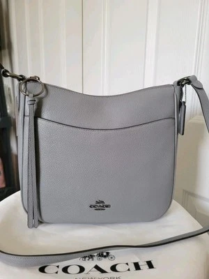 NWT Coach Chaise Granite Grey Pebble Leather Shoulder Crossbody Bag F35543 - Image 1 of 4