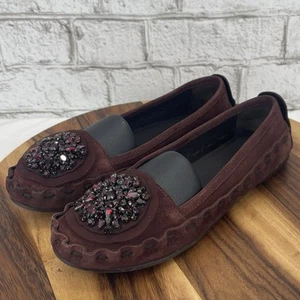 Vera Wang HOPE Women's Sz. 9 M Jewel Cluster Red Wine Suede Flats Made in Italy - Picture 1 of 15
