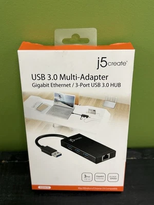 j5 Create USB 3.0 Multi-Adaptor Gigabit Ethernet 3-port Hub For Laptop - Image 1 of 4