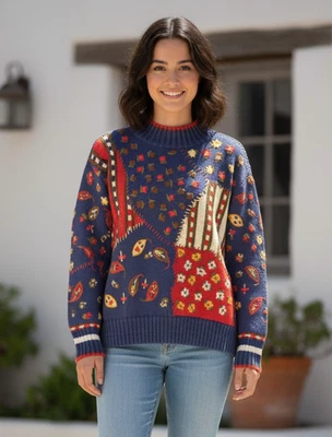 Suéter De Colección Lizwear Para Mujer S Multi Grueso Tejido Floral Hojas de Tulipán Bordadas Foto 1 de 4