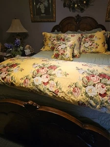 RALPH LAUREN KATHLEEN COMFORTER Yellow Cabbage Rose Floral Print Full/Queen Bed - Picture 1 of 5