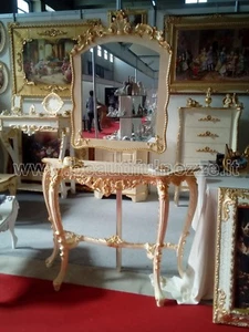 CONSOLLE CON SPECCHIO IN LEGNO AVORIO E FOGLIA ORO ARREDO CASA INGRESSO - Imagen 1 de 1