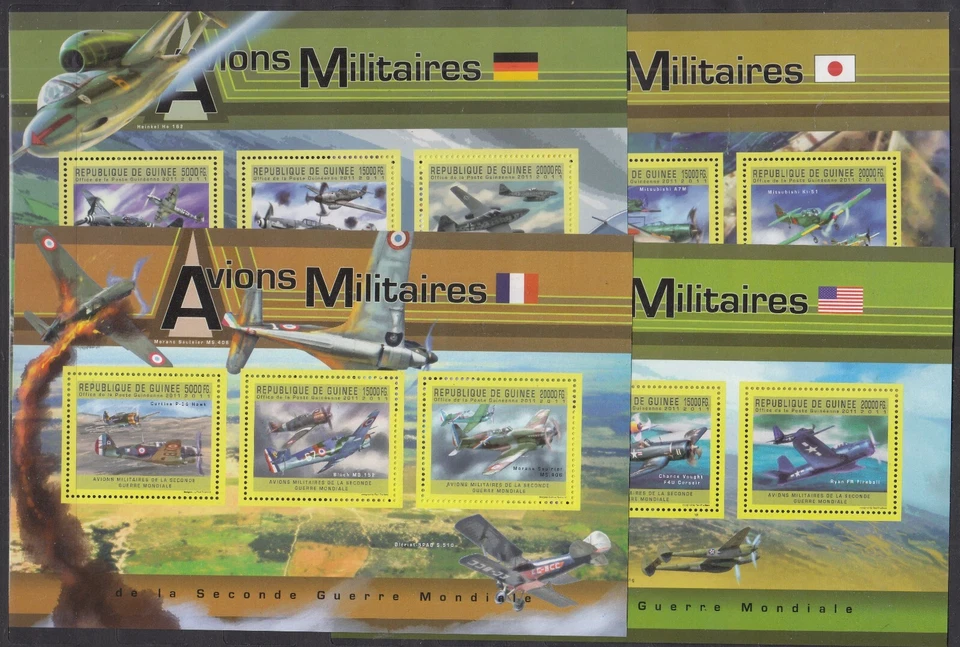 PK25915/GUINEA - AVIONES MILITARES - 2011 COMO NUEVOS BLOQUES MNH - RARO Foto 1 de 2