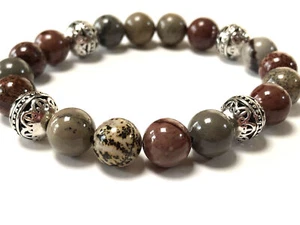 Handmade 10mm Chohua Jasper Gemstone & .925 Silver Bead Bracelet - Picture 1 of 5