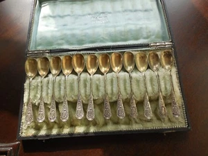 ANTIQUE GERMAN 800 STERL SILVER & Gold Wash Demitasse Spoon Set: EDUARD FOEHR: - Picture 1 of 7