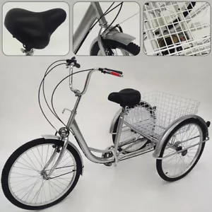 24" 3-Räder Dreirad für Erwachsene 6 Gang Fahrrad Trike mit Licht & Einkaufskorb - Bild 1 von 16