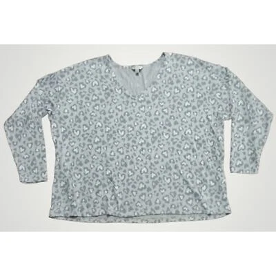 Lucky Brand Women's 3/4 Sleeve Leopard Print Sweatshirt Gray Size 2X - Image 1 of 4