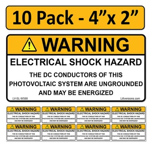 Solar Electrical Shock DC Conductors Energized Labels 596-00588 596-00662 - Picture 1 of 6