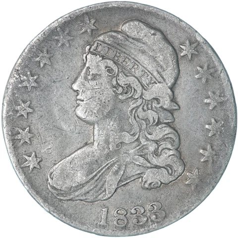 1833 (P) Capped Bust Half Dollar Lettered Edge Very Fine VF See Pics S686 Cover