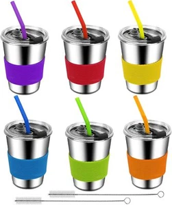 ShineMe Kids Cups with Straws and Lids, 12oz 20 Piece Set, 6pack straws - Picture 1 of 8