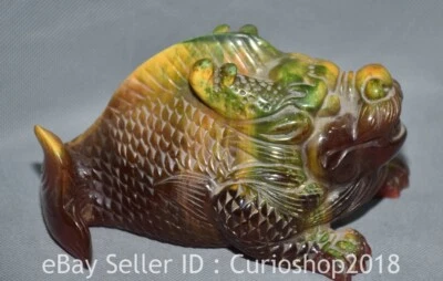 5.8" Old Chinese Dynasty Red Amber Carving Wealth Golden Toad Spittor Sculpture - Image 1 of 4
