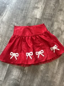 Satin Red White Bow Hartstrings Skirt Elastic Pull On GIRLS Sz 8 Holiday Party - Picture 1 of 6