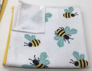 4er Set neue Mikrofaser Küchengeschirrtücher Frühling gelb & Hummeln Motiv - Bild 1 von 4