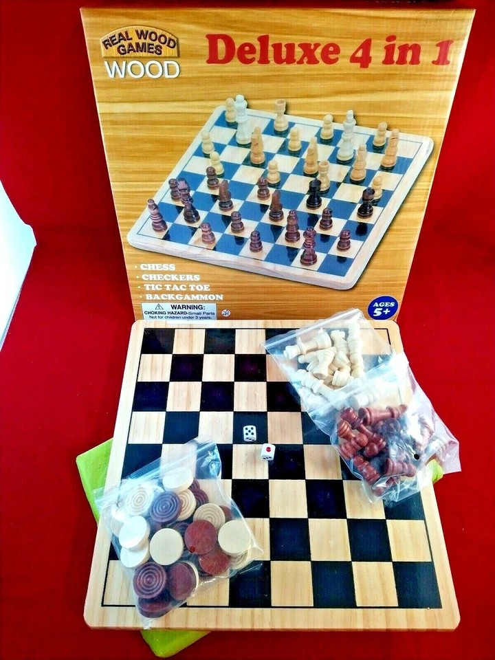 Homeware Deluxe 4-in-1 Chess Checkers Tic Tac Toe & Backgammon-