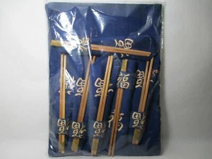 Japanese Linen Placemats Napkins Rings Bamboo Chopsticks 6 Person Set Dk Blue - Picture 1 of 5