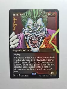 BLIM COMEDIC GENIUS JOKER DC MAGIC ALTERED ART HAND PAINT DEMIAN SOLIS - Picture 1 of 12