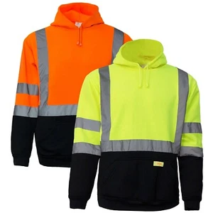 High Visibility Hooded Sweatshirt Class 3 Safety Hoodie,orange or Lime -H8311/12 - Picture 1 of 18