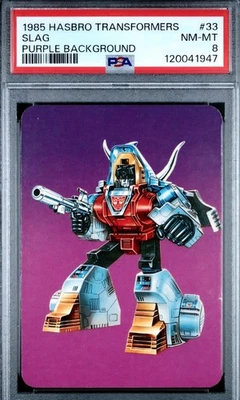 1985 Hasbro Transformers Slag Purple Background Graded Card  #33 PSA 8 - Image 1 of 2