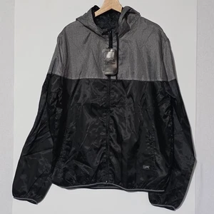 NWT Brooklyn's Best Mens XL Windbreaker Jacket Colorblock Gray Black Hood - Picture 1 of 14