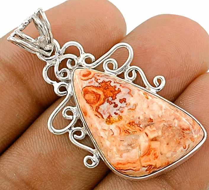 Colgante de plata de ley maciza 925 de ágata de encaje loco natural @3-8 Foto 1 de 1