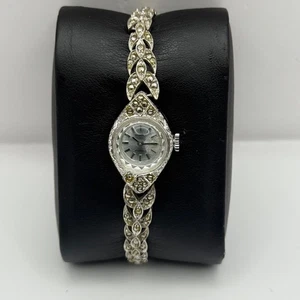 Vintage Ladies Marcasite Watch Regency 17 Jewels Swiss Mechanical Working 16mm - Picture 1 of 16