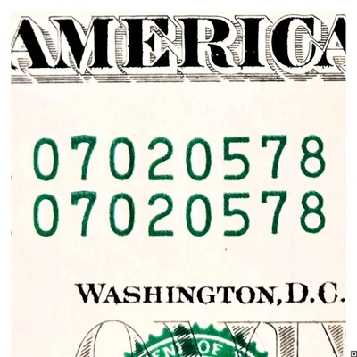 Same Matching Serial Number $1 Bill. Duplicate Serial Number. Unique Dollar. - Image 1 of 4