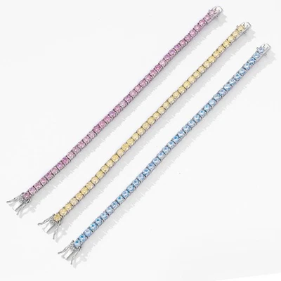 3-6.5mm Full Round Colorful Moissanite Tennis Bracelet 925 Sterling Silver GRA - Image 1 of 4